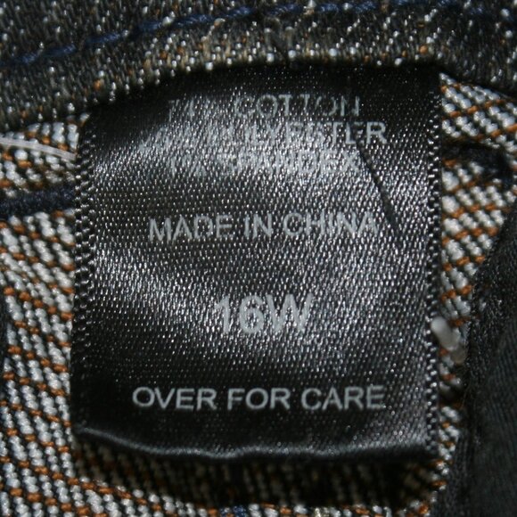 ASHLEY STEWART Jeans Denim Wide Leg Mid Rise Statement Waist Pockets Black 16W - Picture 8 of 14